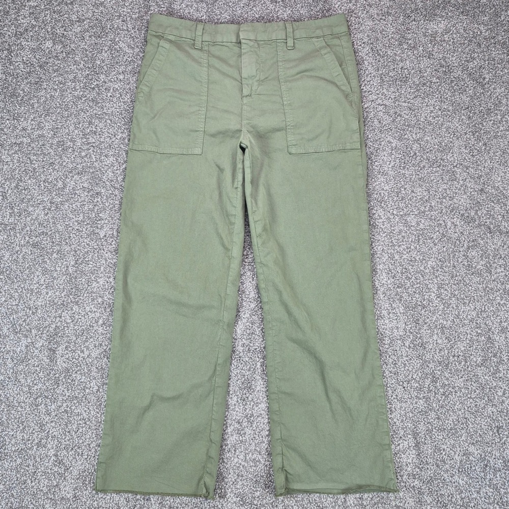 Frank & Eileen Blackstone Utility Pants Womens 6 Army Green Raw Hem Twill Crop
